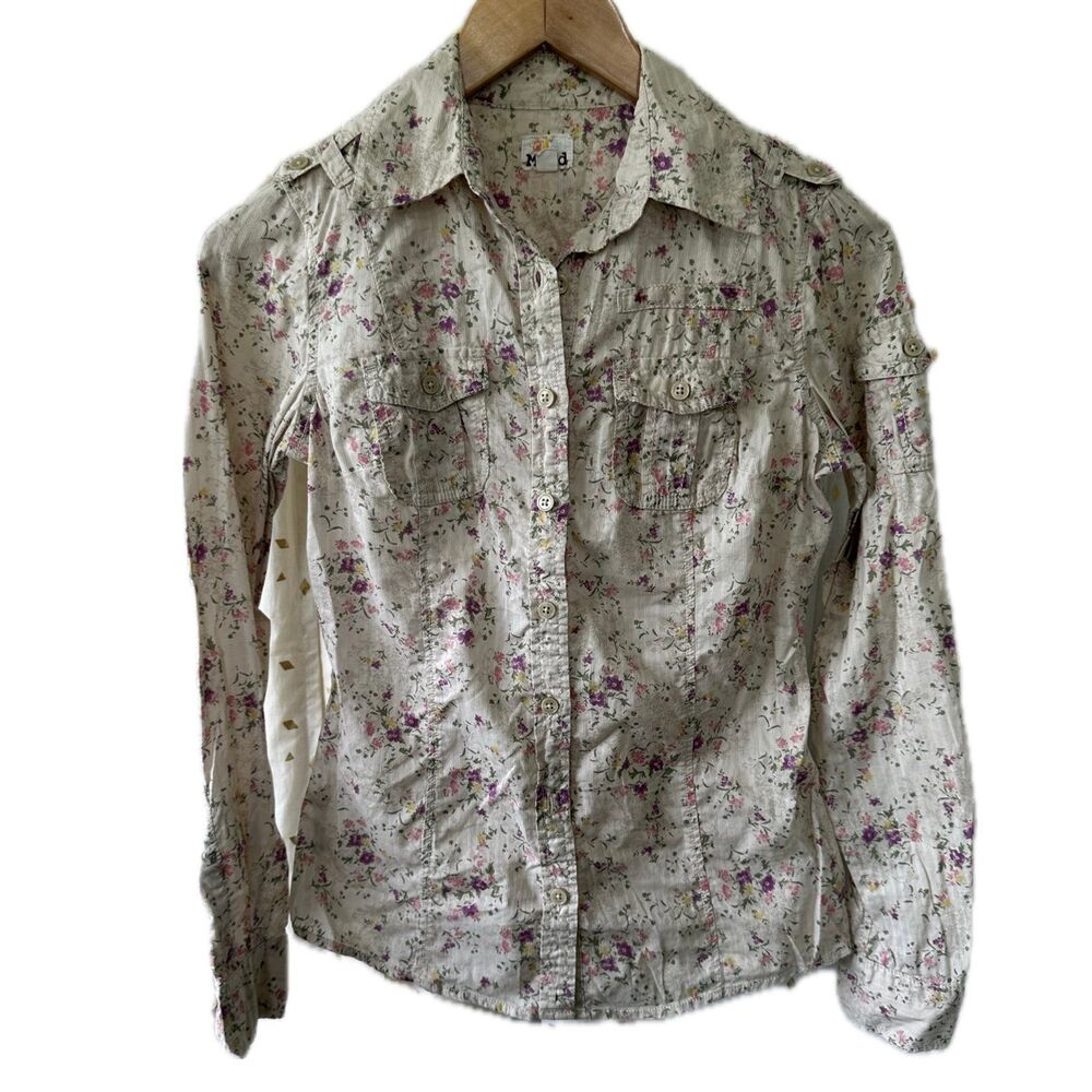 Mudd Y2K 100% Cotton Ditsy Floral Long Sleeve Button Up Western Shirt XS